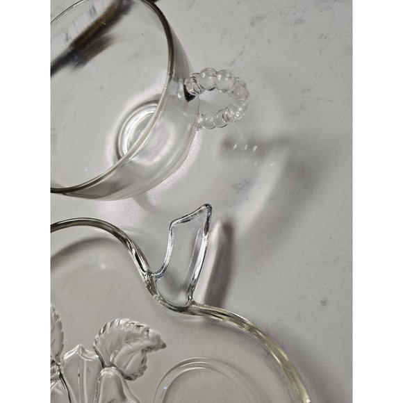 Hazel Atlas Apple Blossom Glass Plates and Cups Vintage dining‎ Set of 4 - Picture 6 of 8